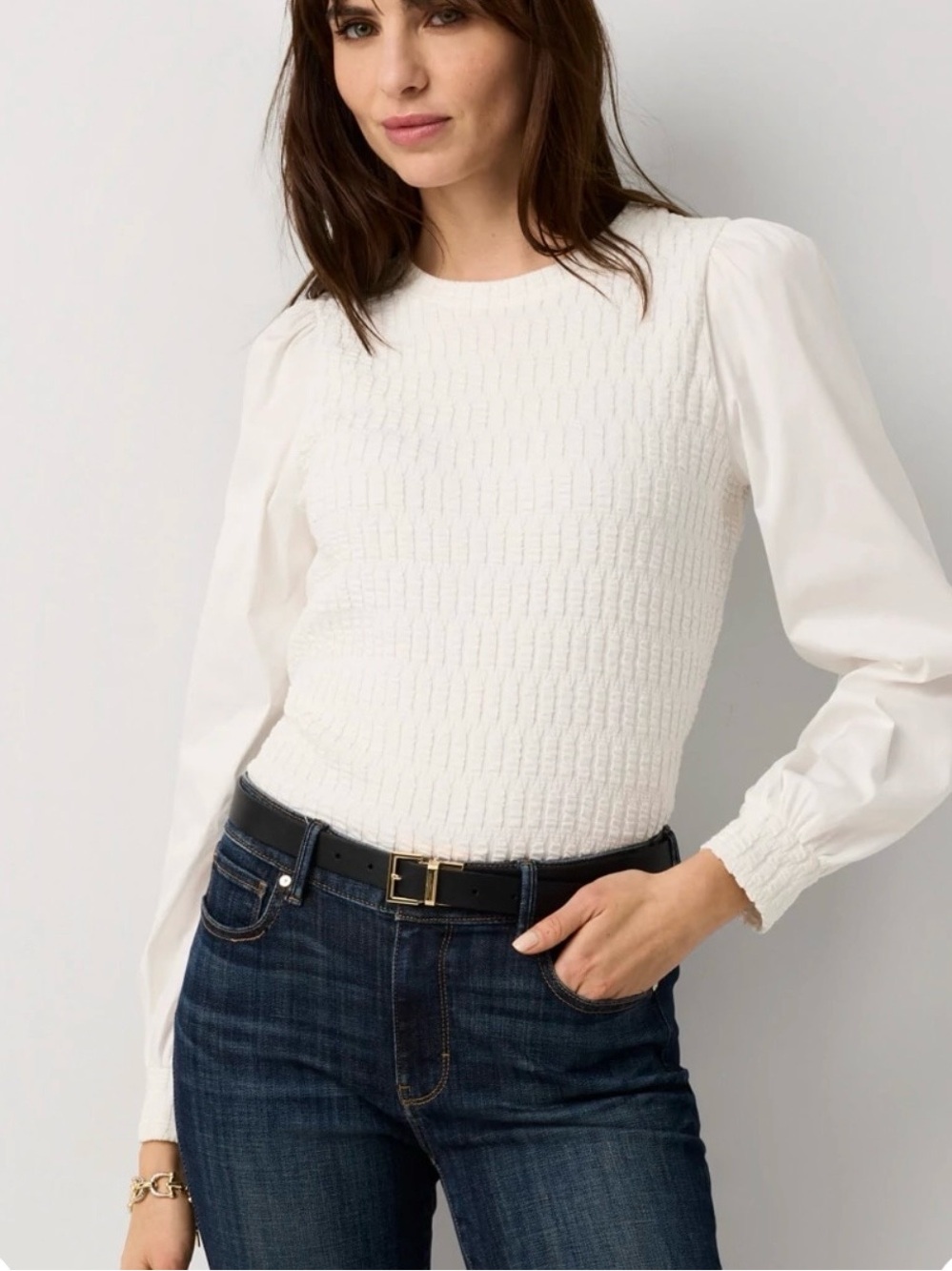 WHBM Knit + Poplin Long Sleeve Pullover - Small